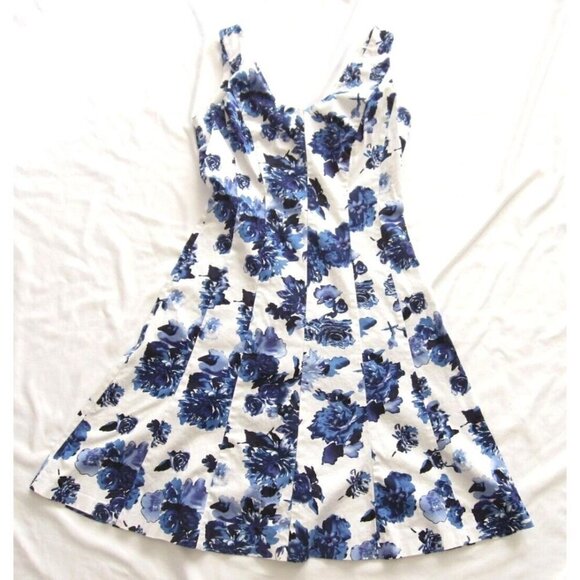 Women's Chaps Cotton Floral 1 Piece Sleeveless Back Zip Dress Sz 8 (WB32) - Picture 1 of 7